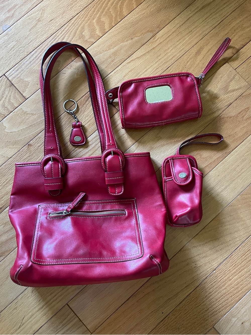 Nine West Accessories 4-Piece Purse Set - Red Tote, Wristlet & Pouch